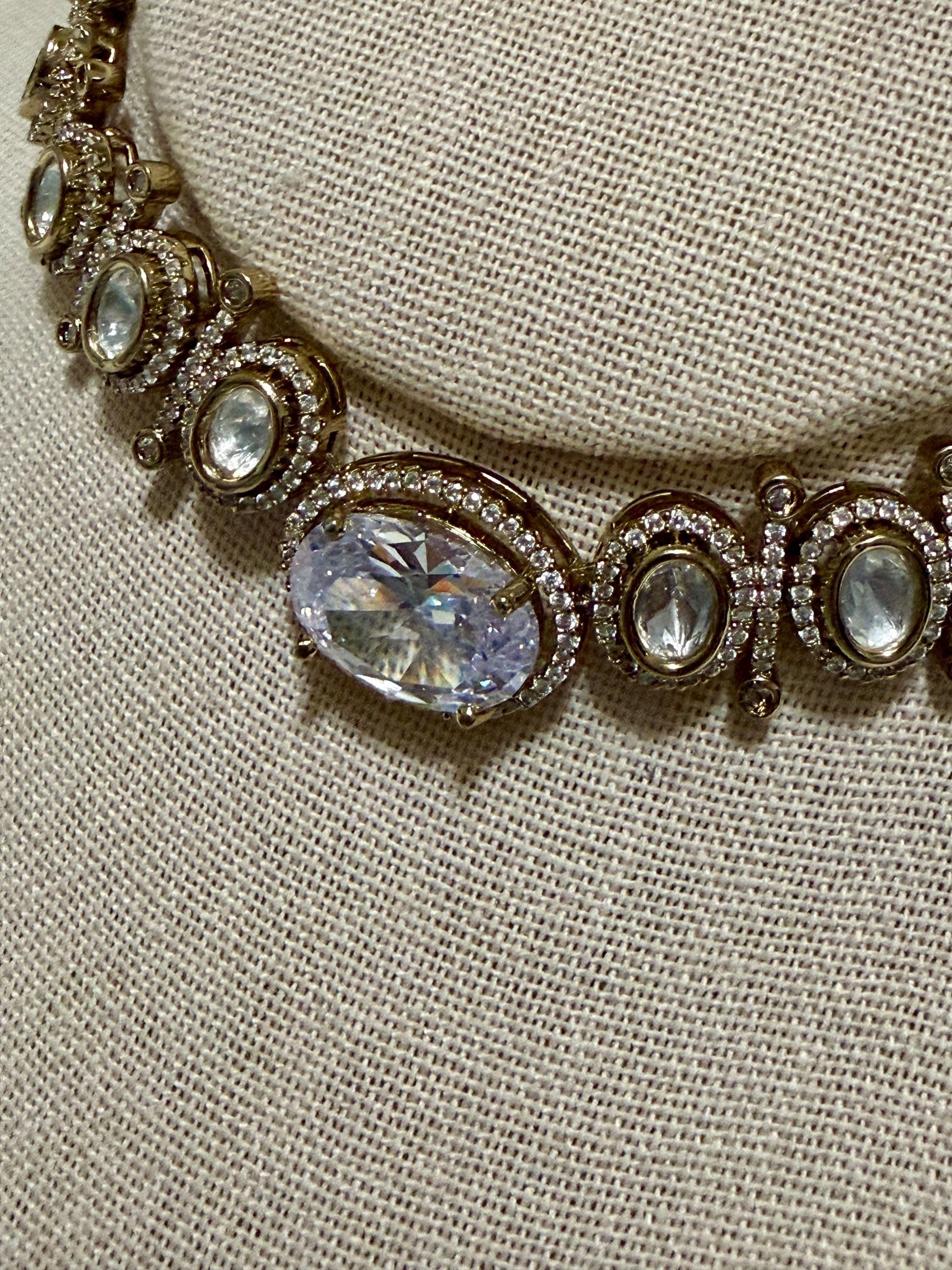 Bollywood polki monzonite ad Stone Necklace Set, Indian Bridal Jewelry