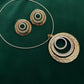 Gold Round Pendant Necklace Set | Bridal CZ Jewelry Set | Circle Necklace & Stud Earrings | Women’s Gold Plated Gift Set