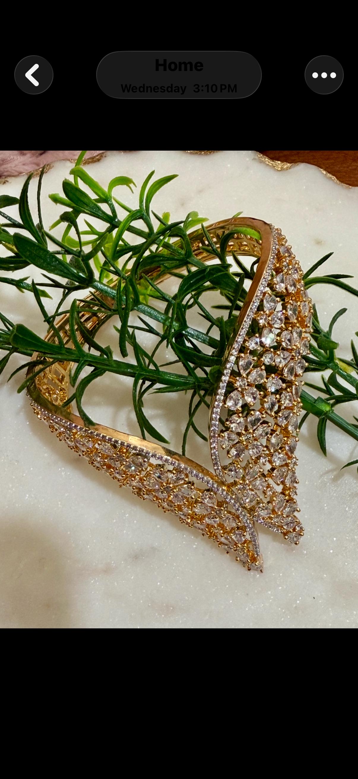 Winged Crystal Gold Bracelet | CZ Bridal Bangle | Party Wear Statement Bracelet | Adjustable Gift for Her | Luxury Fashion Jewelry