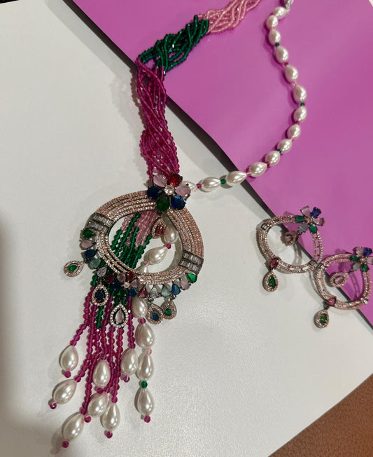 Regal Ruby Enamel Necklace Set | Luxury Wedding Jewelry Set for Her