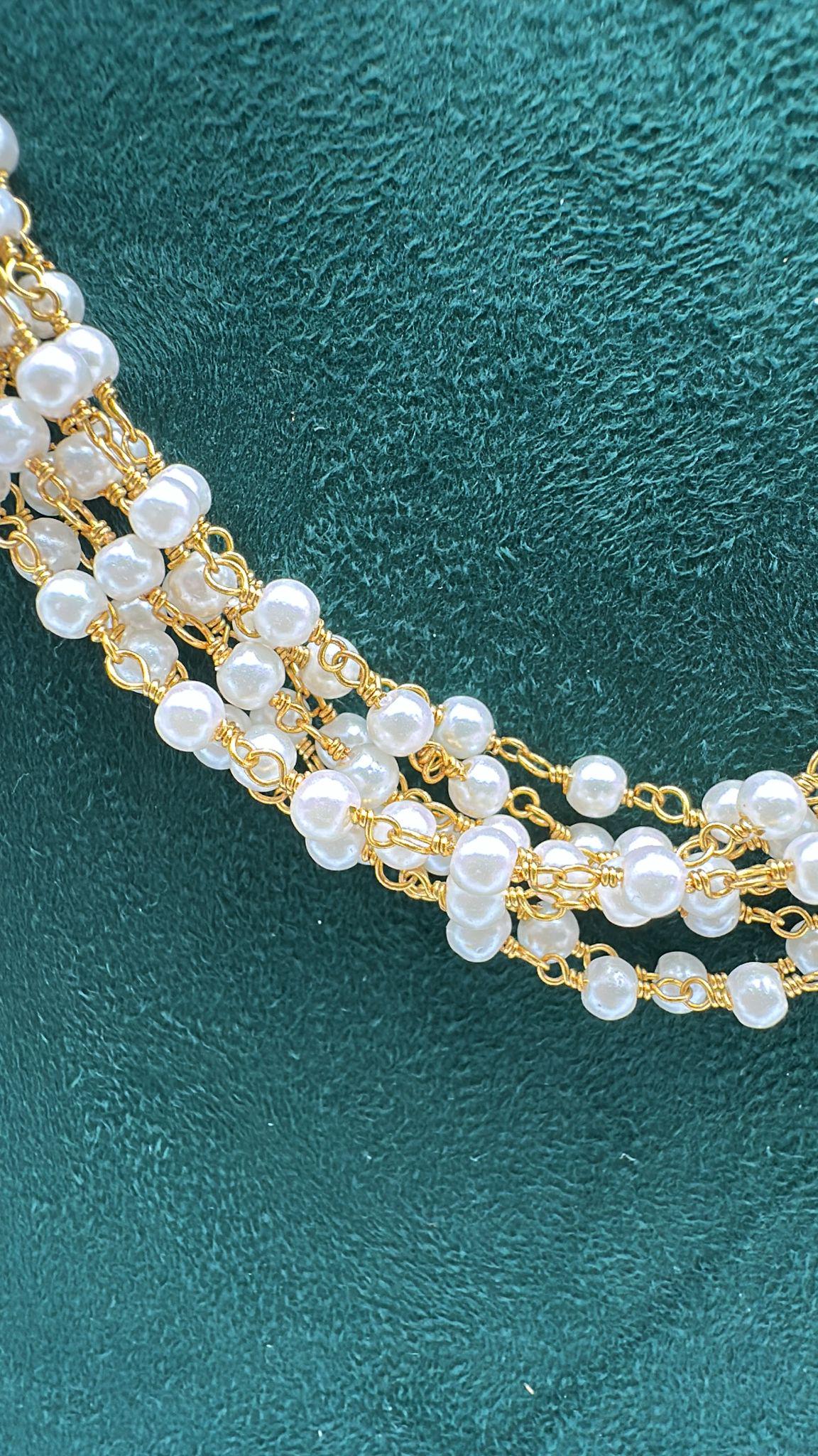 Pearl Mala Antique Gold Finish Jewelry Set - Traditional Indian Elegance