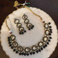 Black Kundan Bead Necklace Set | Bridal Ethnic Jewelry | Polki Mirror Choker with Earrings | Handmade Indian Gift for Her