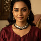 Black Kundan Bead Necklace Set | Bridal Ethnic Jewelry | Polki Mirror Choker with Earrings | Handmade Indian Gift for Her