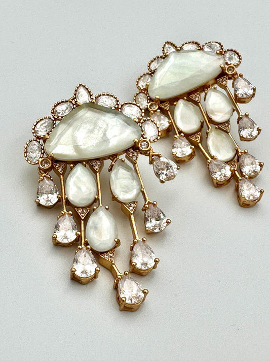 Bollywood Indian Designer high end Earrings with doublet stone, gold finish,Victorian,Ad stones