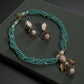 Turquoise Pearl Necklace Set | Baroque Pearl Pendant Jewelry | Handmade Beaded Choker & Earrings