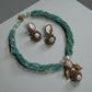 Turquoise Pearl Necklace Set | Baroque Pearl Pendant Jewelry | Handmade Beaded Choker & Earrings