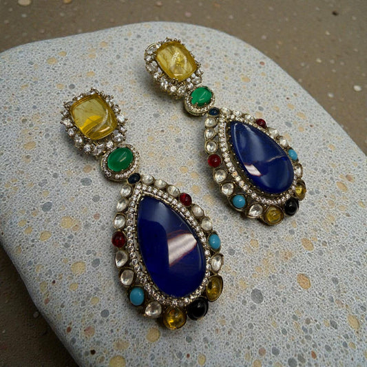 Kundan Teardrop Earrings | Multicolor Crystal Bridal Jewelry