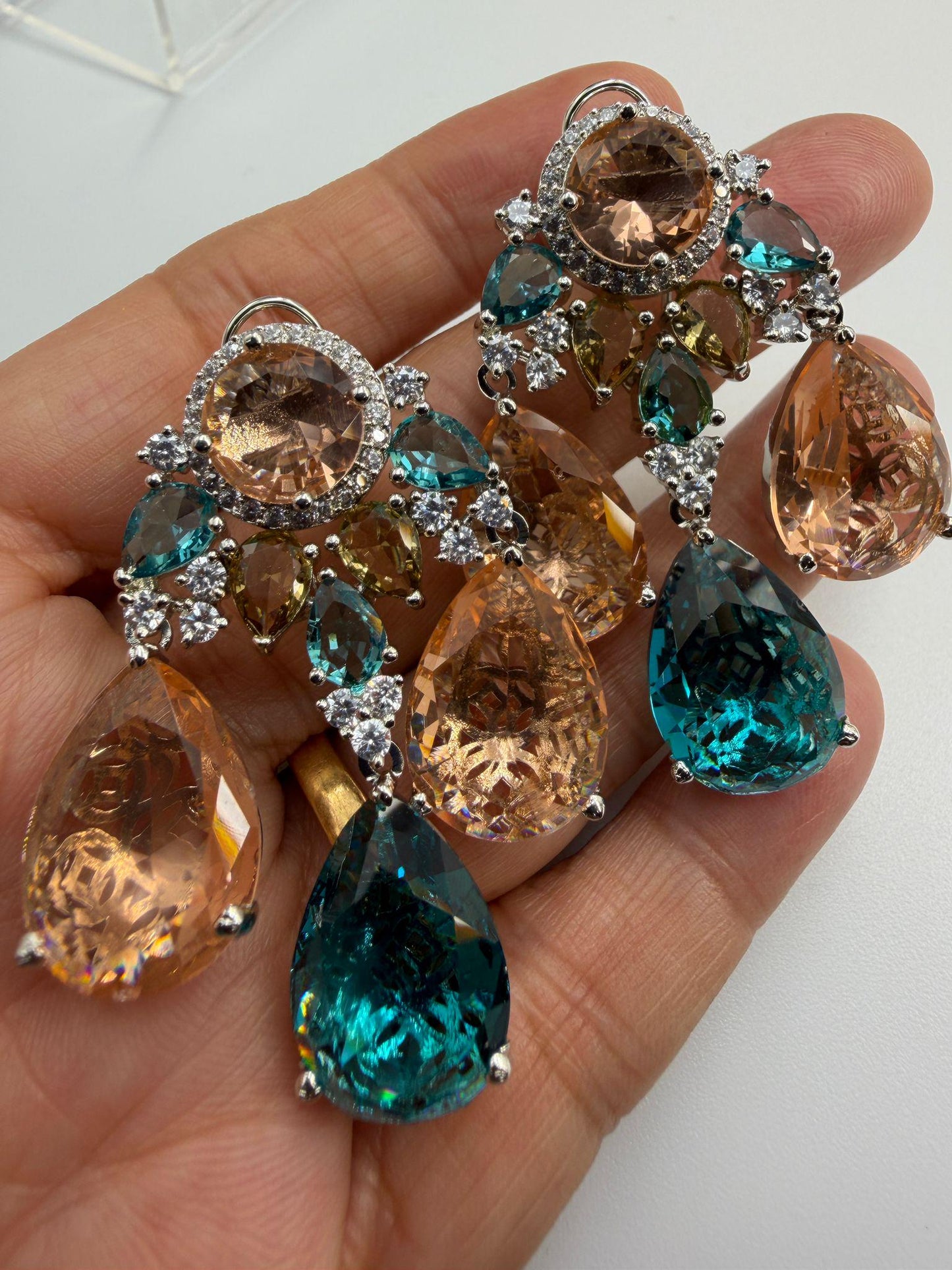 Sparkling Teardrop Crystal Earrings | Luxury Statement Drop Earrings | 6 Color Options | Bridal & Party Jewelry