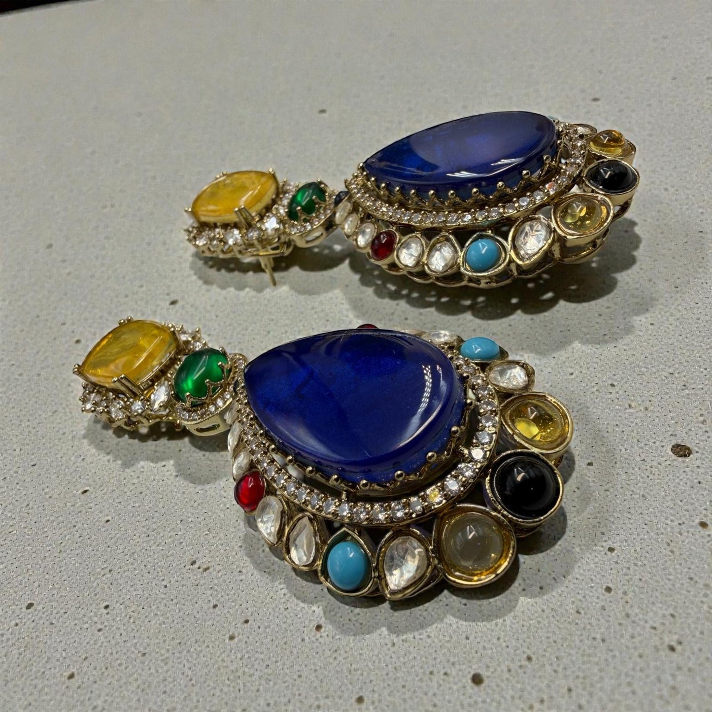 Multicolor Kundan Drop Earrings | Boho Statement Dangle Jewelry | Ethnic Bridal Long Earrings designer high end
