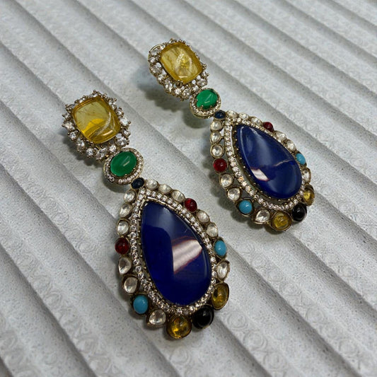 Multicolor Kundan Drop Earrings | Boho Statement Dangle Jewelry | Ethnic Bridal Long Earrings designer high end