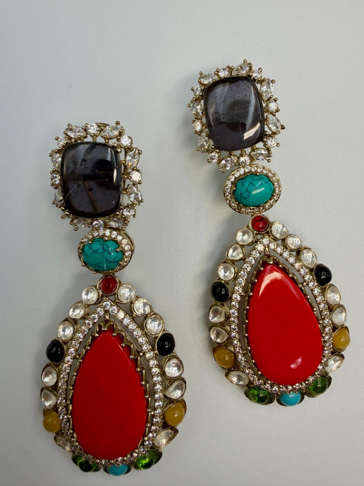 Multicolor Kundan Drop Earrings | Boho Statement Dangle Jewelry | Ethnic Bridal Long Earrings designer high end