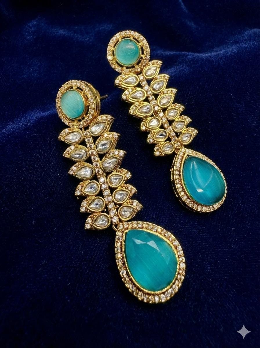 Elegant Kundan Drop Earrings • Gold CZ Stone Bridal Wedding Jewelry