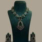 Emerald Green Ad Necklace Set • Antique Gold Statement Necklace with Earrings • Bridal & Festive Jewelry