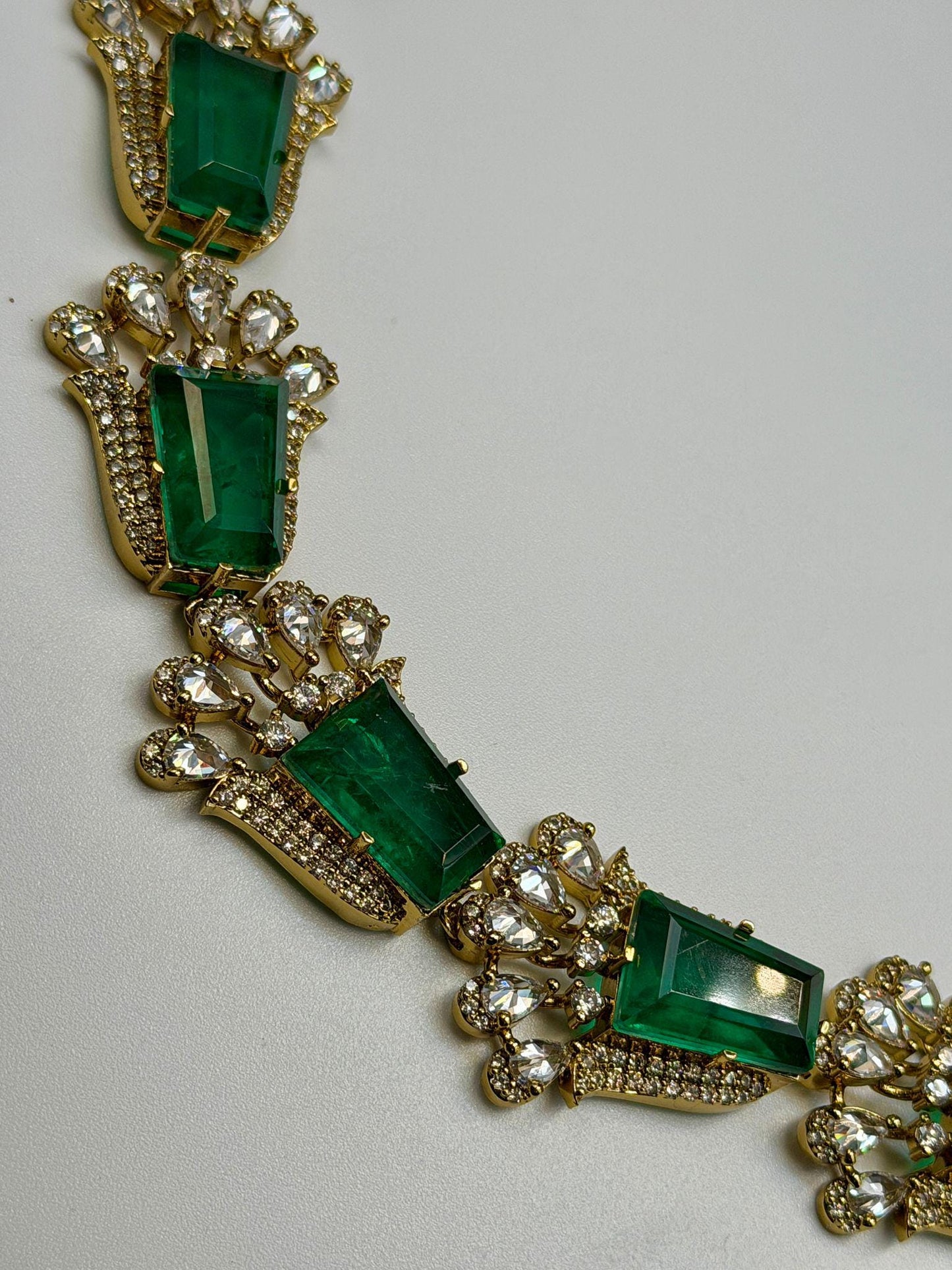 Emerald Green Ad Necklace Set • Antique Gold Statement Necklace with Earrings • Bridal & Festive Jewelry
