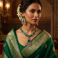 Emerald Green Ad Necklace Set • Antique Gold Statement Necklace with Earrings • Bridal & Festive Jewelry