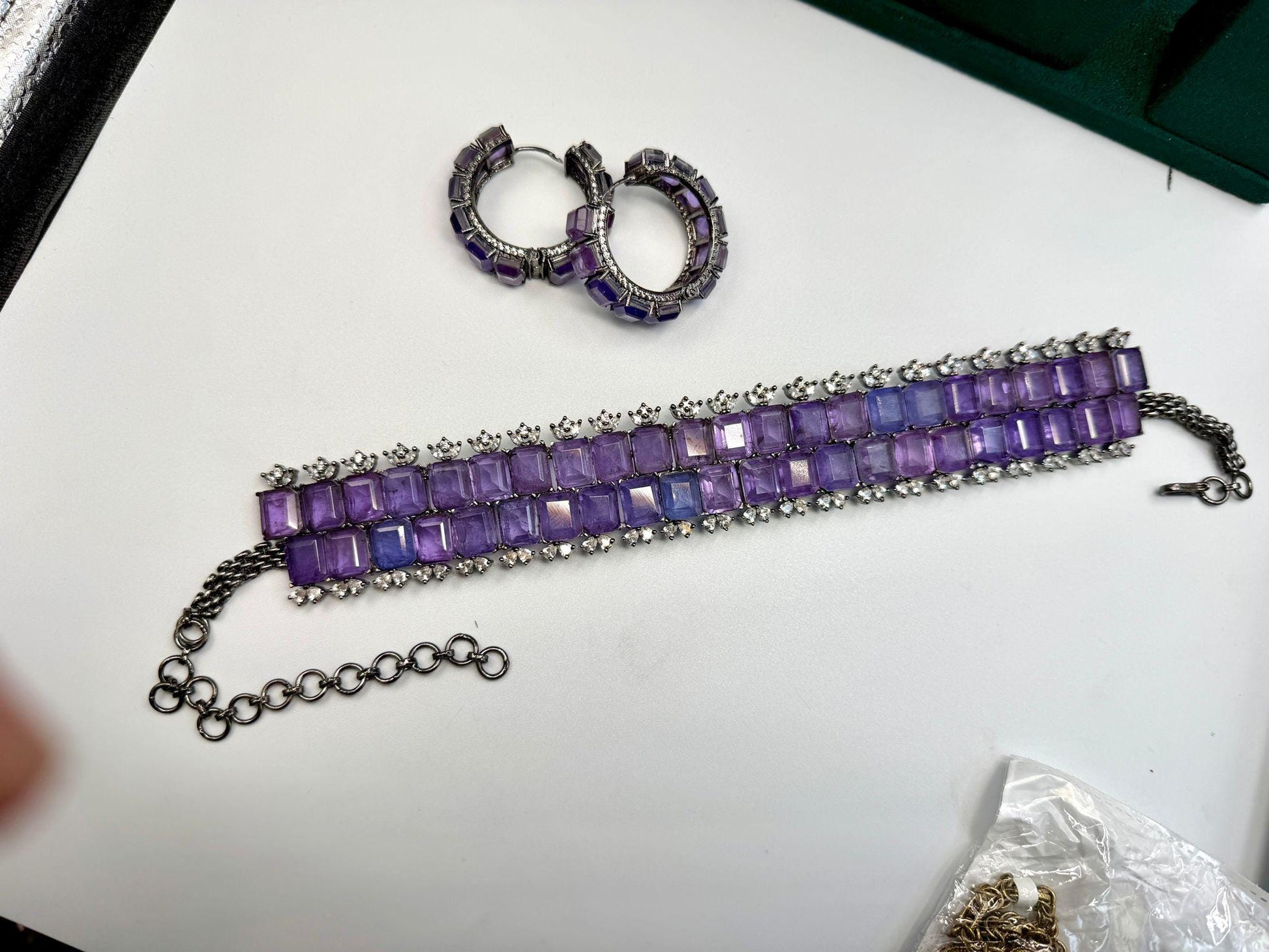 Purple Crystal Choker Necklace Set • Amethyst Statement Choker with Matching Earrings • Elegant Evening Jewelry
