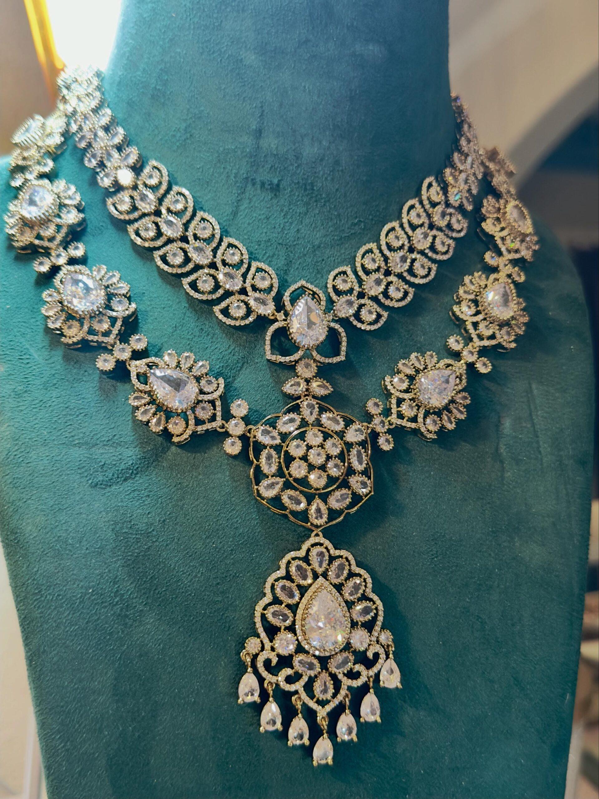Bridal Statement Necklace, Cubic Zirconia Jewelry Set