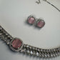 Silver tone delicate Necklace Set with Pink Center Accent • Elegant Necklace & Stud Earrings • Bridal Party Jewelry
