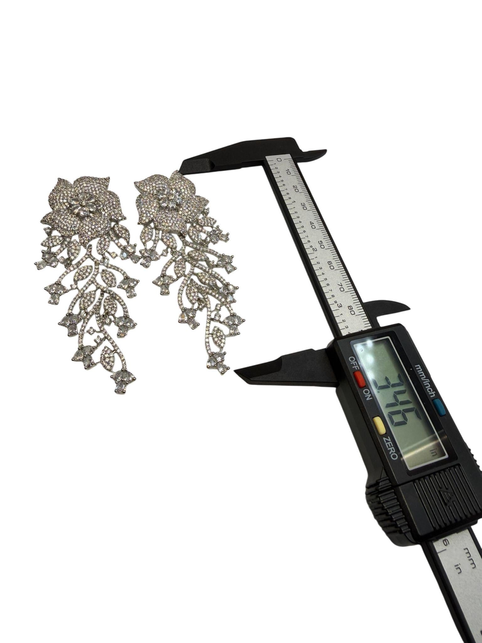 Silver Tone Floral Chandelier Earrings | Statement Bridal Drop Earrings for Wedding & Evening Wear
