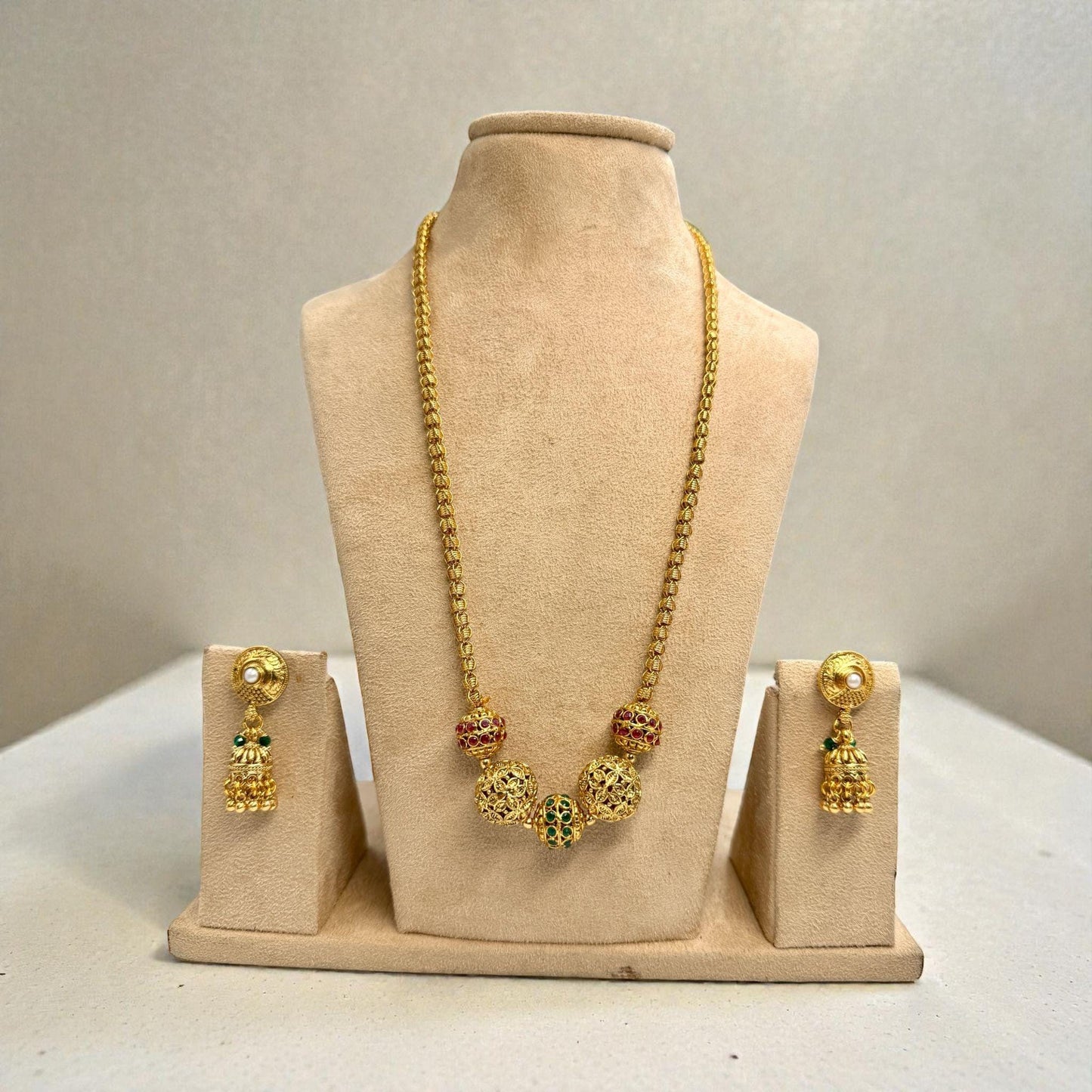 Traditional Gold Tone Necklace Set with Matching Earrings | Indian Wedding Jewelry Set | Ethnic Statement Jewelry