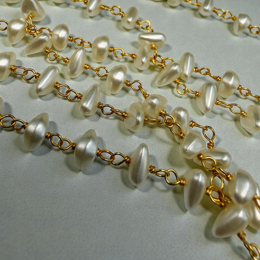 Layered Pearl Chain Necklace Gold Tone | Minimal Bridal Pearl Necklace | Wedding & Festive Statement Jewelry