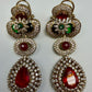 Multicolor Bridal Choker Necklace Set with Matching Earrings | Antique Gold Statement Wedding Jewelry