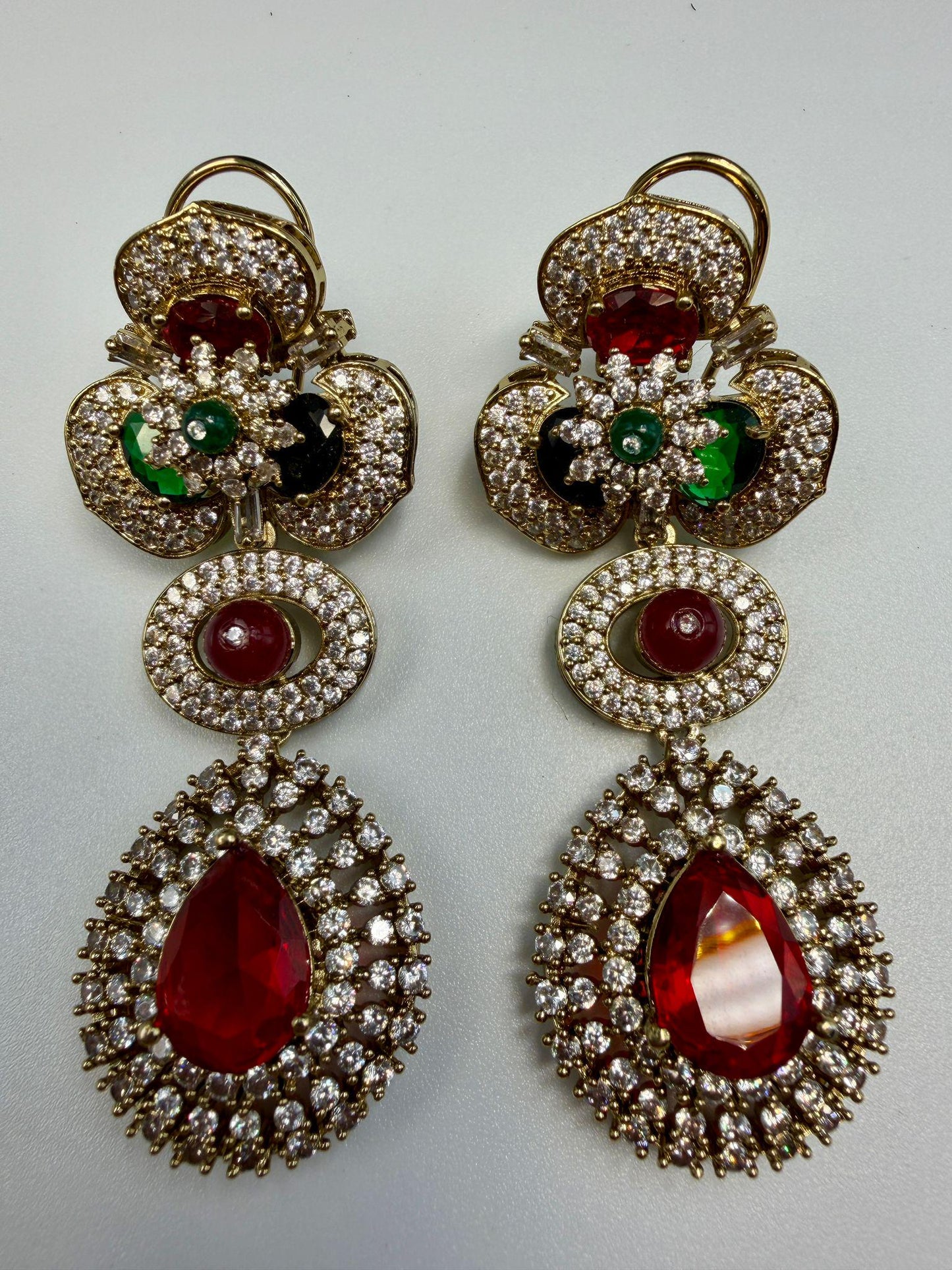 Multicolor Bridal Choker Necklace Set with Matching Earrings | Antique Gold Statement Wedding Jewelry