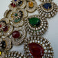 Multicolor Bridal Choker Necklace Set with Matching Earrings | Antique Gold Statement Wedding Jewelry