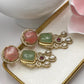 New  Gemstone Dangle Earrings, Purple Amethyst & Coral, Gold Tone, Pearl Accent, Statement Jewelry