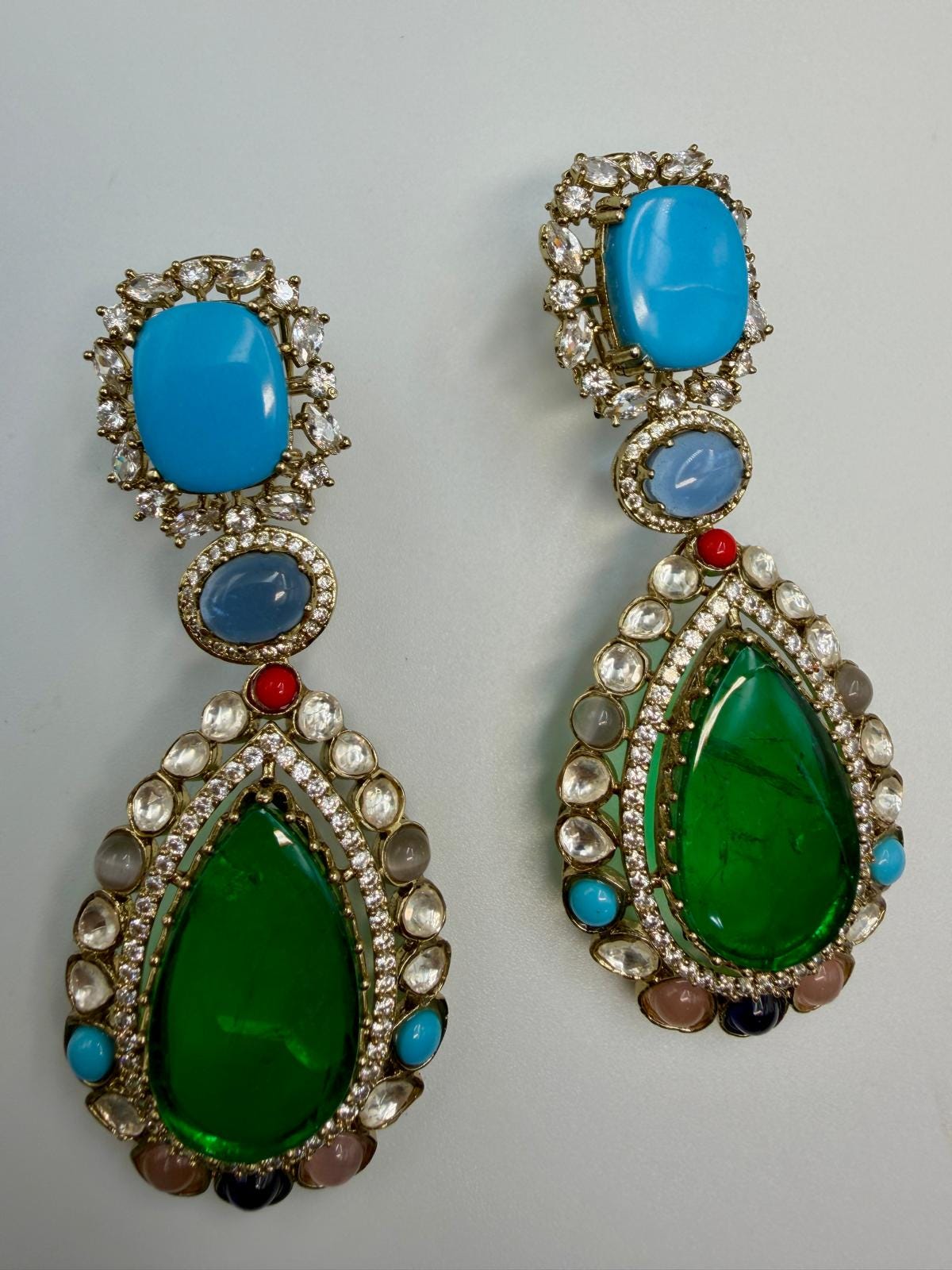 Multicolor Kundan Drop Earrings | Boho Statement Dangle Jewelry | Ethnic Bridal Long Earrings designer high end