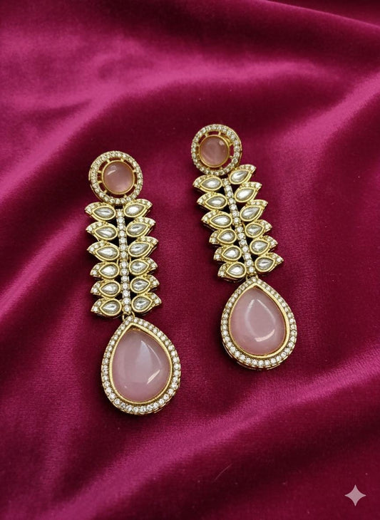Elegant Kundan Drop Earrings • Gold CZ Stone Bridal Wedding Jewelry