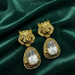Vintage Gold Tiger Head Earrings • Crystal Drop Statement Jewelry