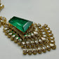 Emerald Green Ad Necklace Set • Antique Gold Statement Necklace with Earrings • Bridal & Festive Jewelry