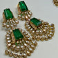 Emerald Green Ad Necklace Set • Antique Gold Statement Necklace with Earrings • Bridal & Festive Jewelry