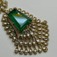 Emerald Green Ad Necklace Set • Antique Gold Statement Necklace with Earrings • Bridal & Festive Jewelry