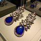 Royal Blue Teardrop Earrings | Gold Floral Statement Jewelry