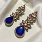 Royal Blue Teardrop Earrings | Gold Floral Statement Jewelry
