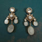 White Stone Earrings with Gemstones - Gold Tone Dangle Earrings high end designer JD-17