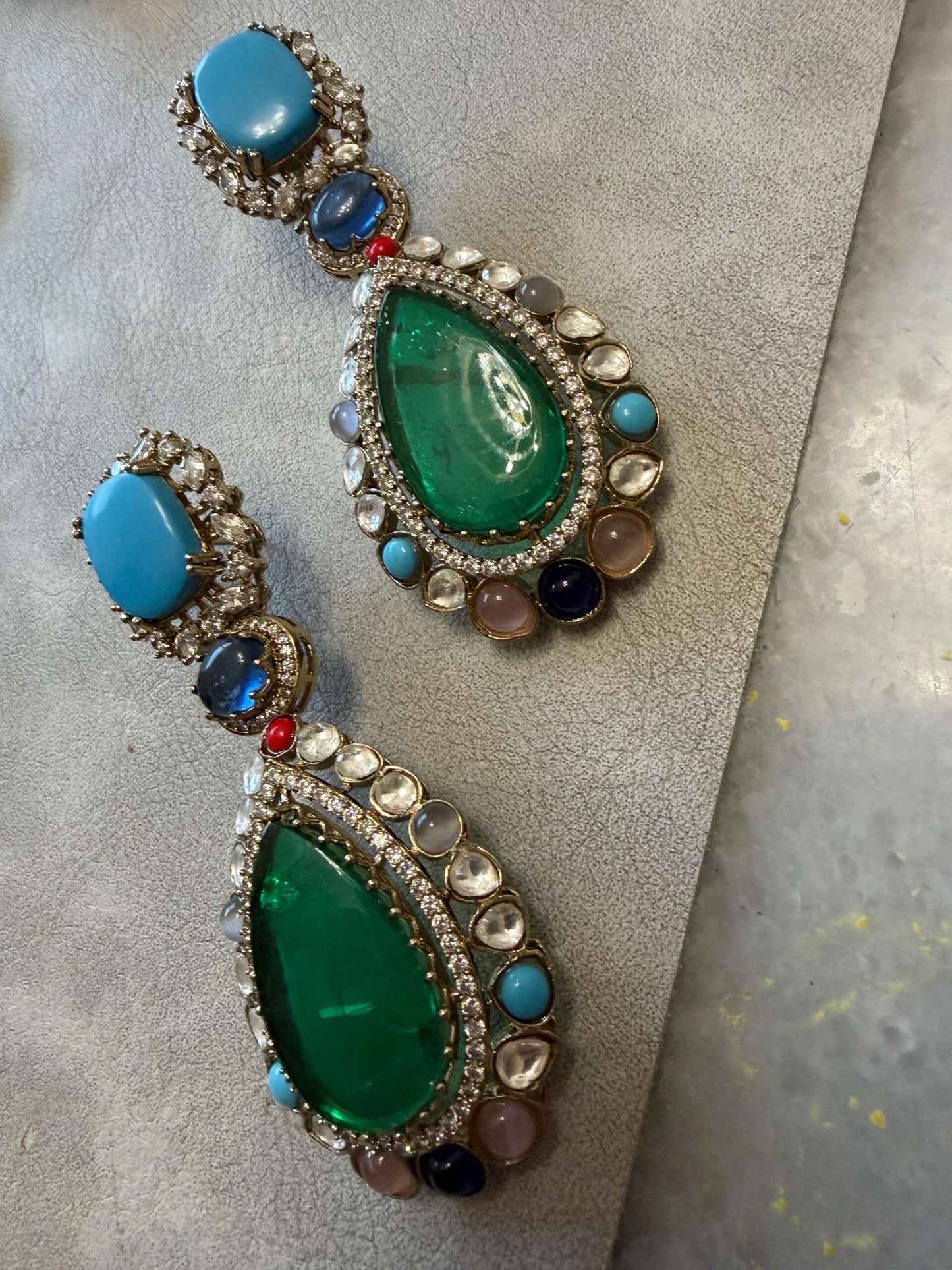 Kundan Teardrop Earrings | Multicolor Crystal Bridal Jewelry