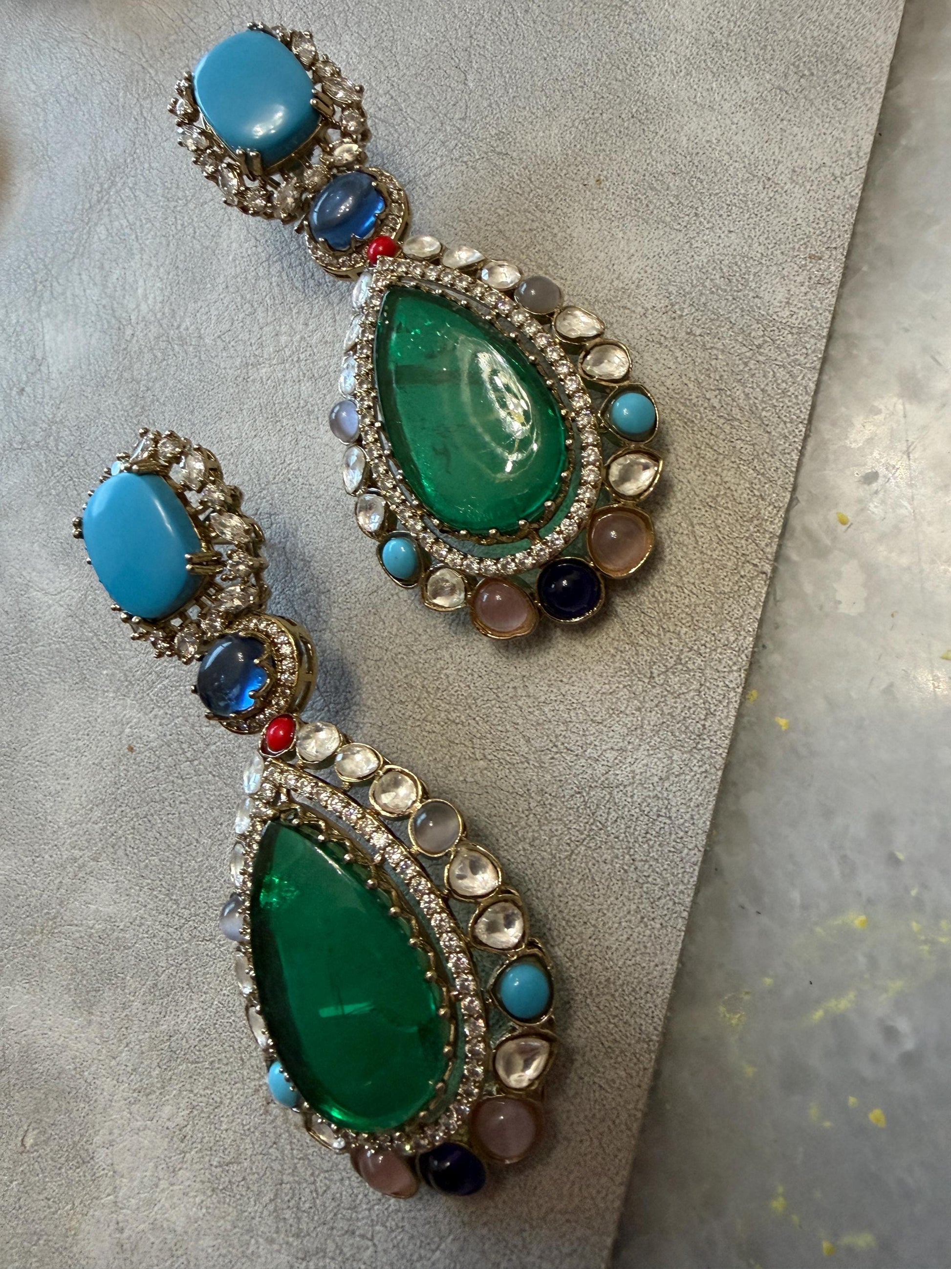 Kundan Teardrop Earrings | Multicolor Crystal Bridal Jewelry