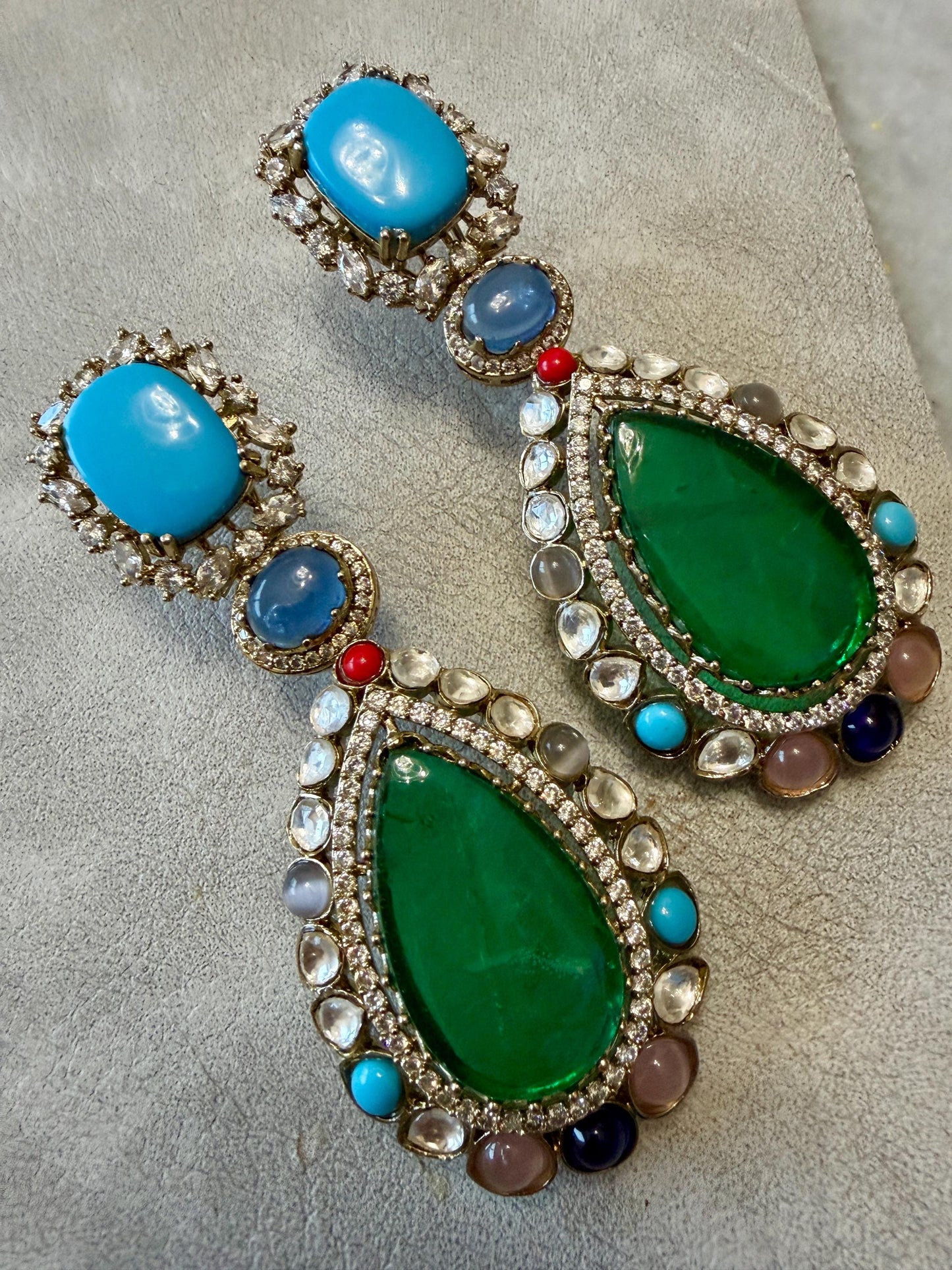 Kundan Teardrop Earrings | Multicolor Crystal Bridal Jewelry