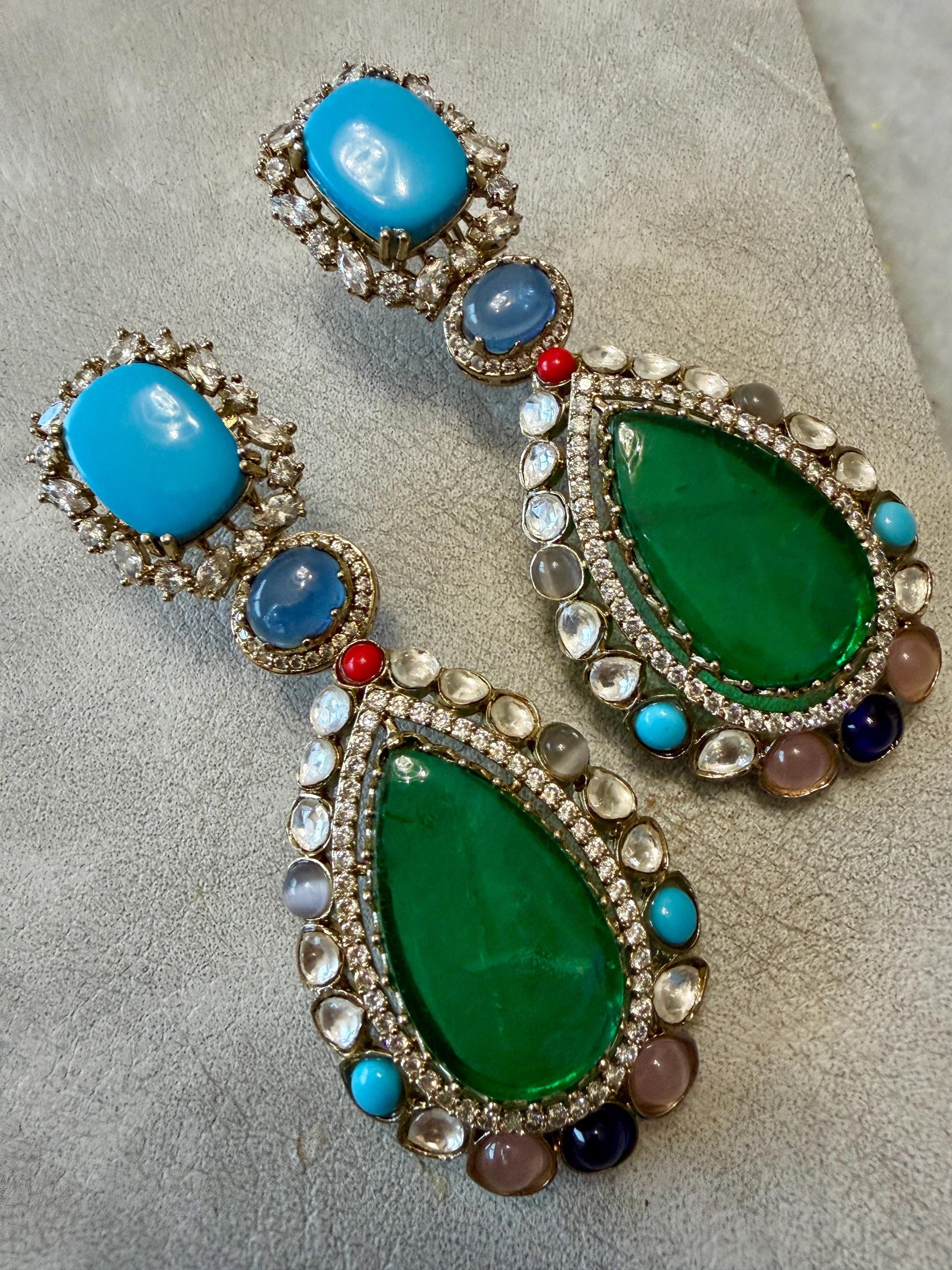 Kundan Teardrop Earrings | Multicolor Crystal Bridal Jewelry