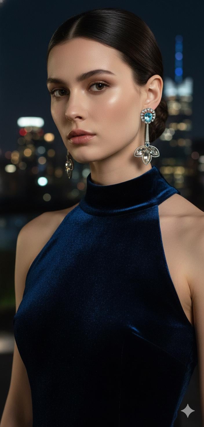 Aqua Blue Cz Stone Drop Earrings • Floral Statement Earrings with Clear Marquise Stones • Luxury Evening & Bridal Jewelry
