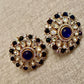 Royal Blue Round Stud Earrings | Gold Floral Studs | Bridal Statement Earrings monzonite