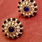Royal Blue Round Stud Earrings | Gold Floral Studs | Bridal Statement Earrings monzonite