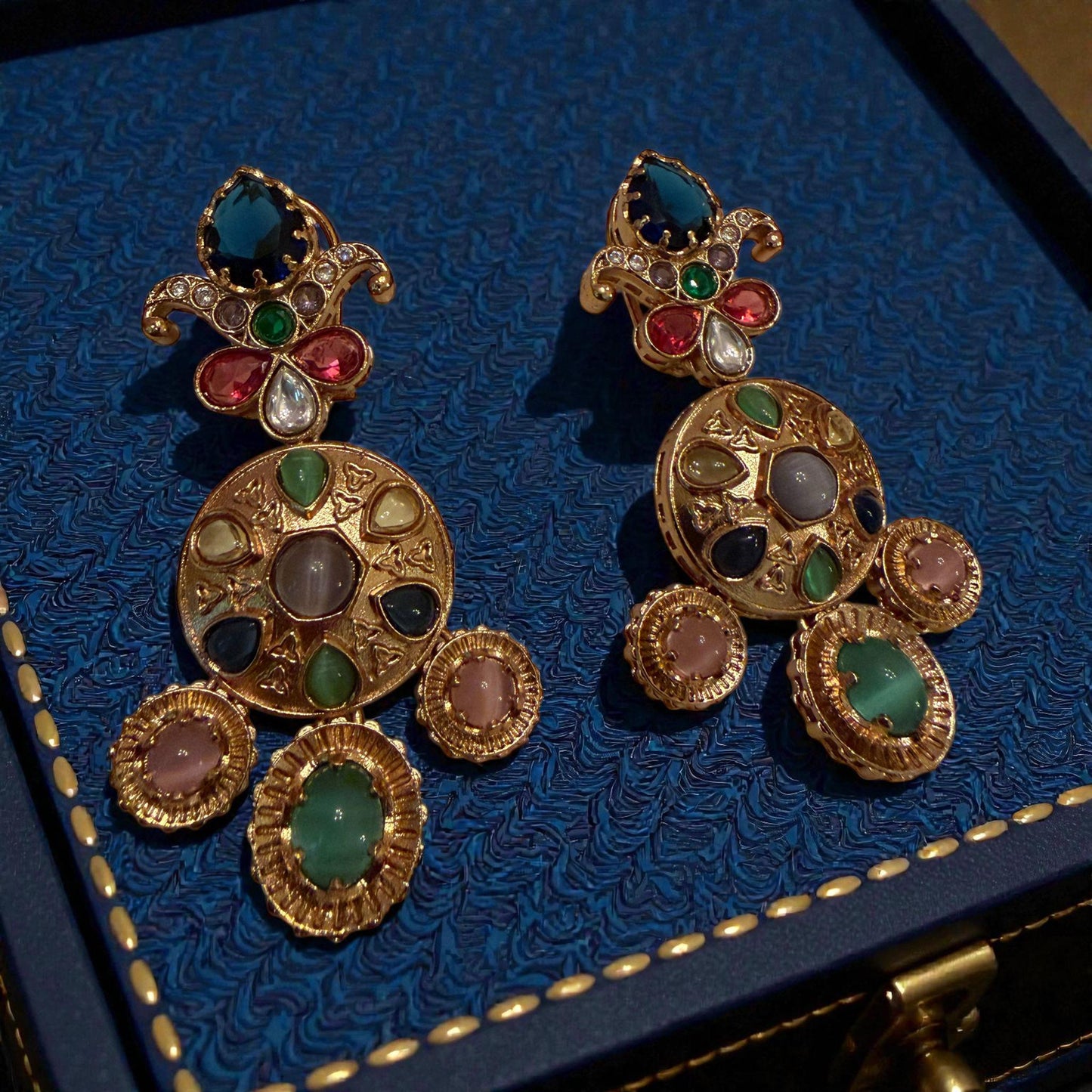 Gold Tone Multicolor Statement Earrings | Festive Wedding Jewelry