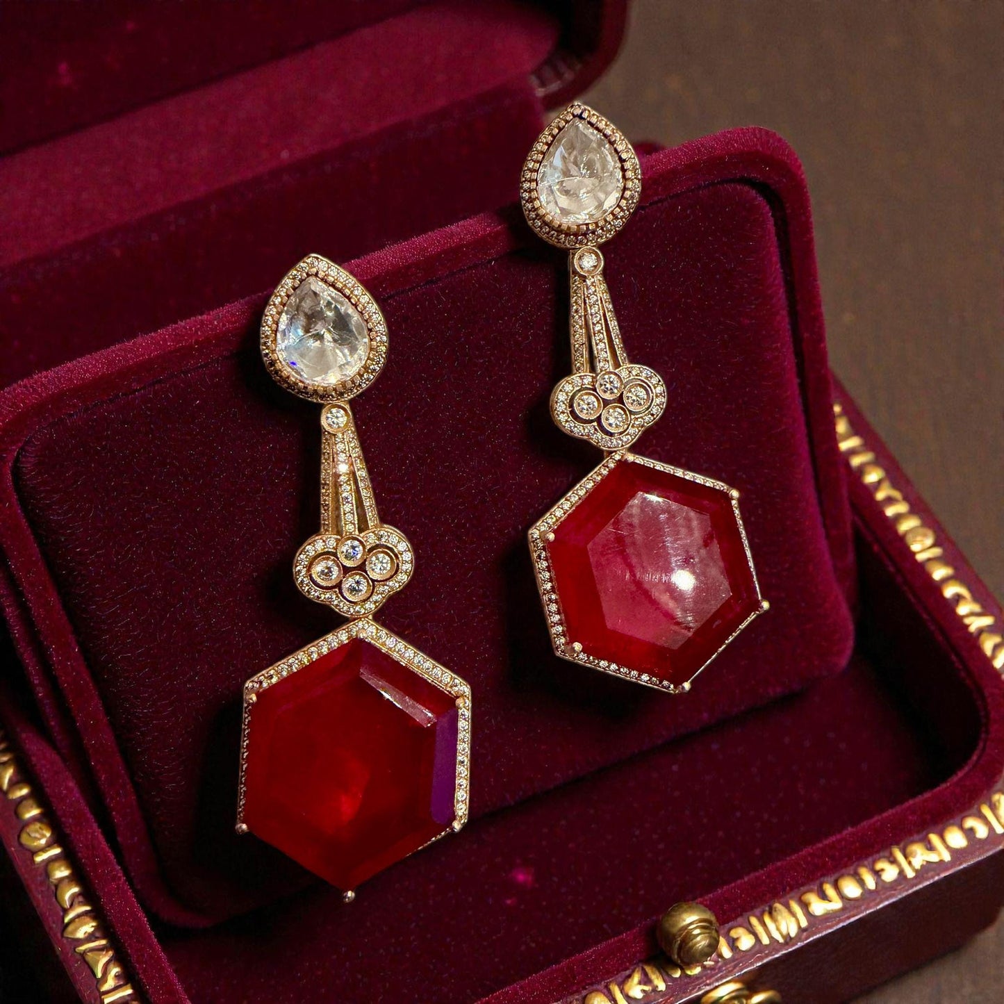 Gold Tone Teardrop Earrings | Bridal Statement Jewelry