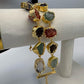 Raw natural Stone Bracelet • Handmade Multi Stone Gold Plated Bracelet • Organic Statement Bracelet • Toggle Clasp Jewelry