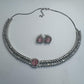 Silver tone delicate Necklace Set with Pink Center Accent • Elegant Necklace & Stud Earrings • Bridal Party Jewelry