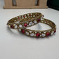 Gold Statement Bangle Set with Red & Clear Crystal Accents • Traditional Wedding Bangles • Festive Indian Jewelry